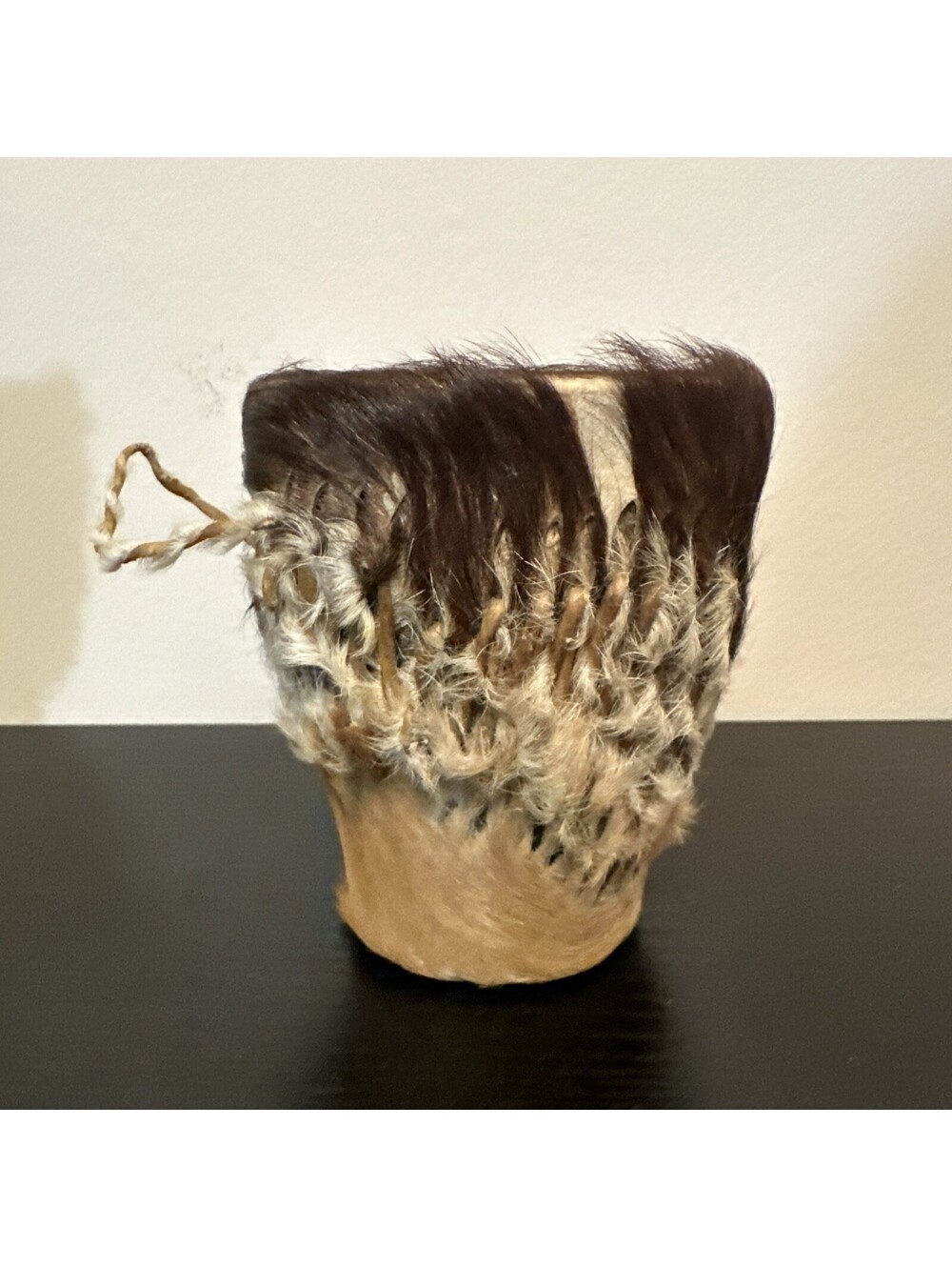 Vintage Small African Animal Skin Tribal Drum 4.5 Inches